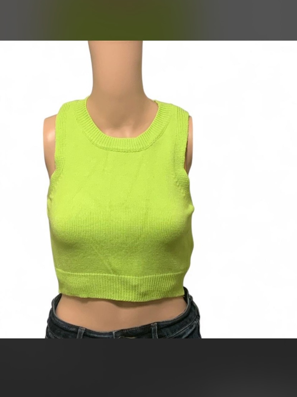 Neon Lime Sleeveless Knit Crop Top - Women